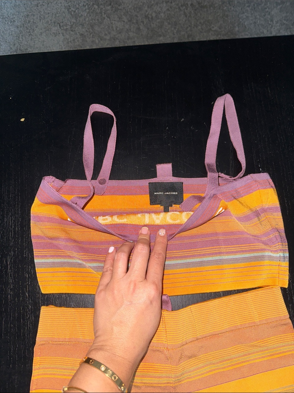 Marc Jacobs Orange & Purple Striped Knit Bralette and Bike Shorts Set - Picture 2 of 3